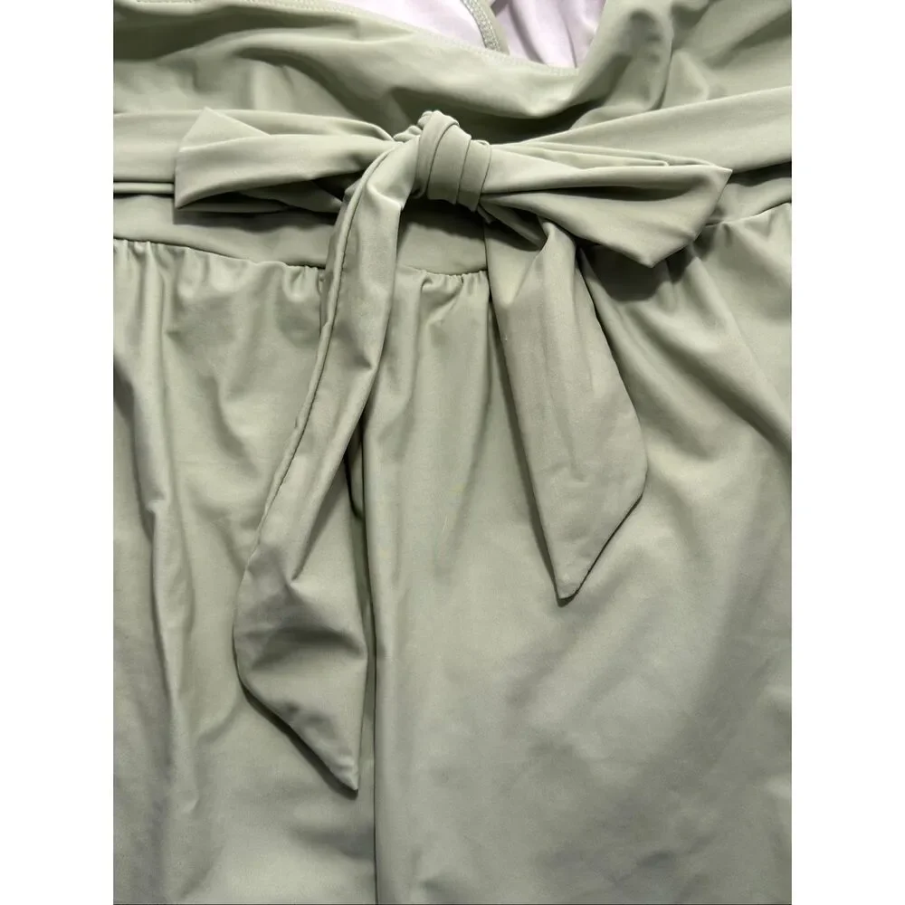 BloomChic 22-24 Sage Green Swim Romper One Piece Shorts Swimsuit Pockets